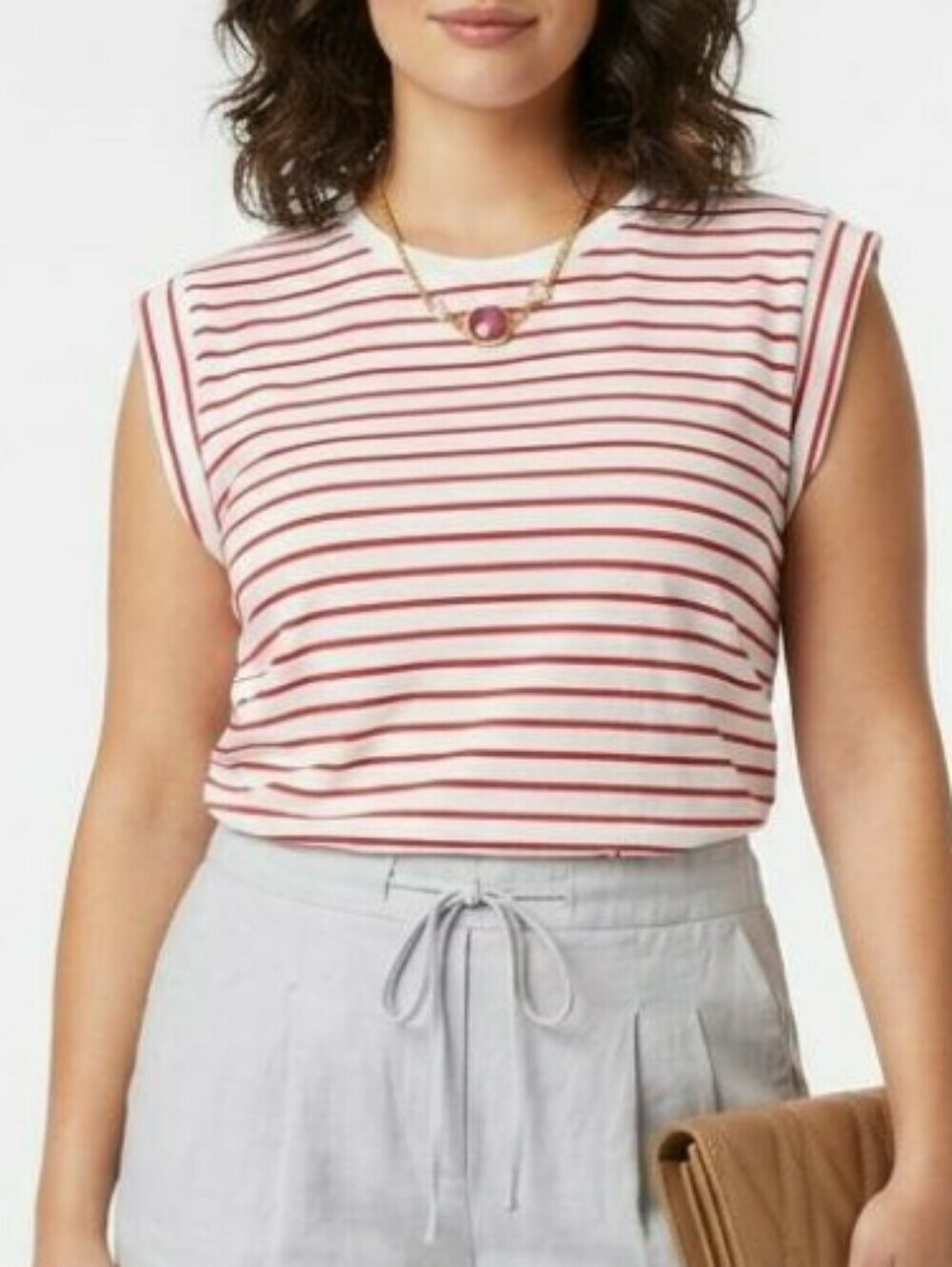 Reitmans White Tee with Red Stripes
